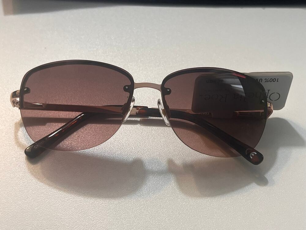 Ophelia Roe Rose Gold Brown Semi Rimless Sunglasses 100%UV NWT